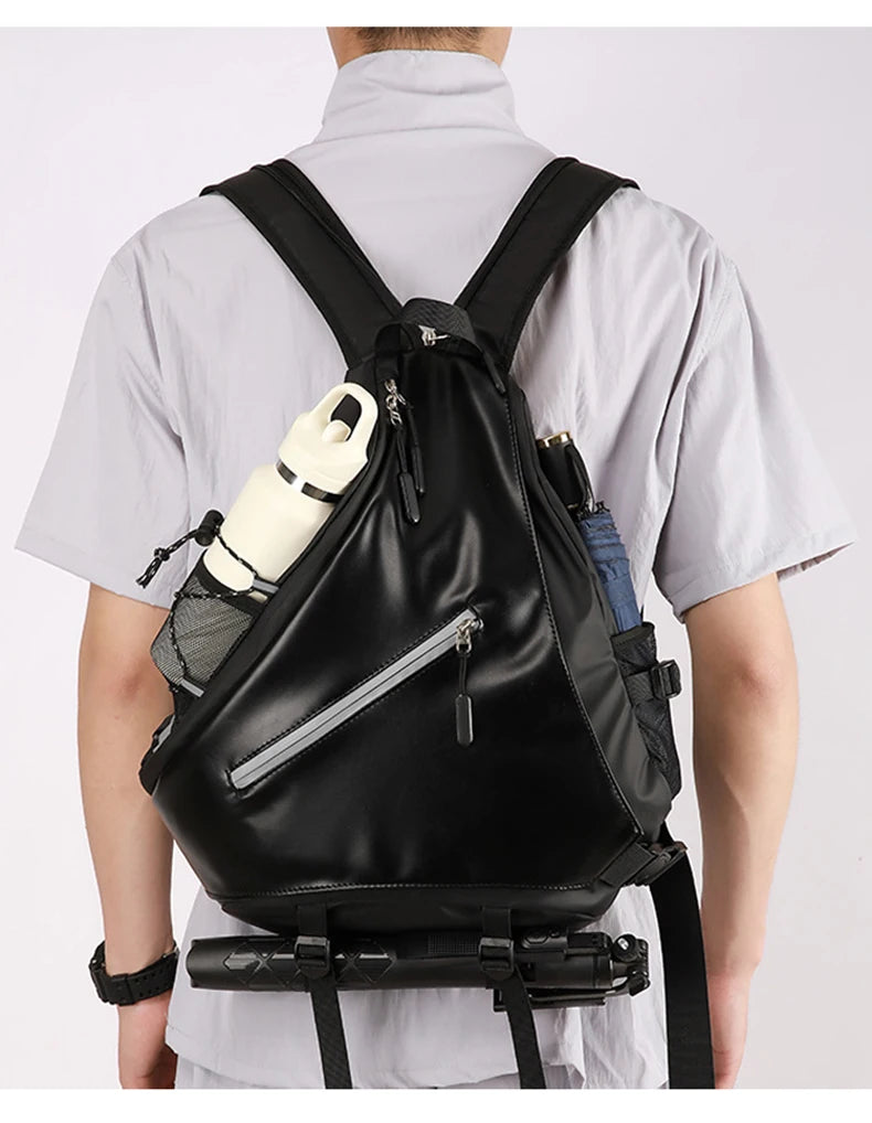 Triangle climbing backpack pu large capacity reflective stripes detachable strap - product image