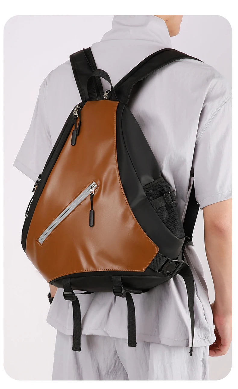 Triangle climbing backpack pu large capacity reflective stripes detachable strap - product image