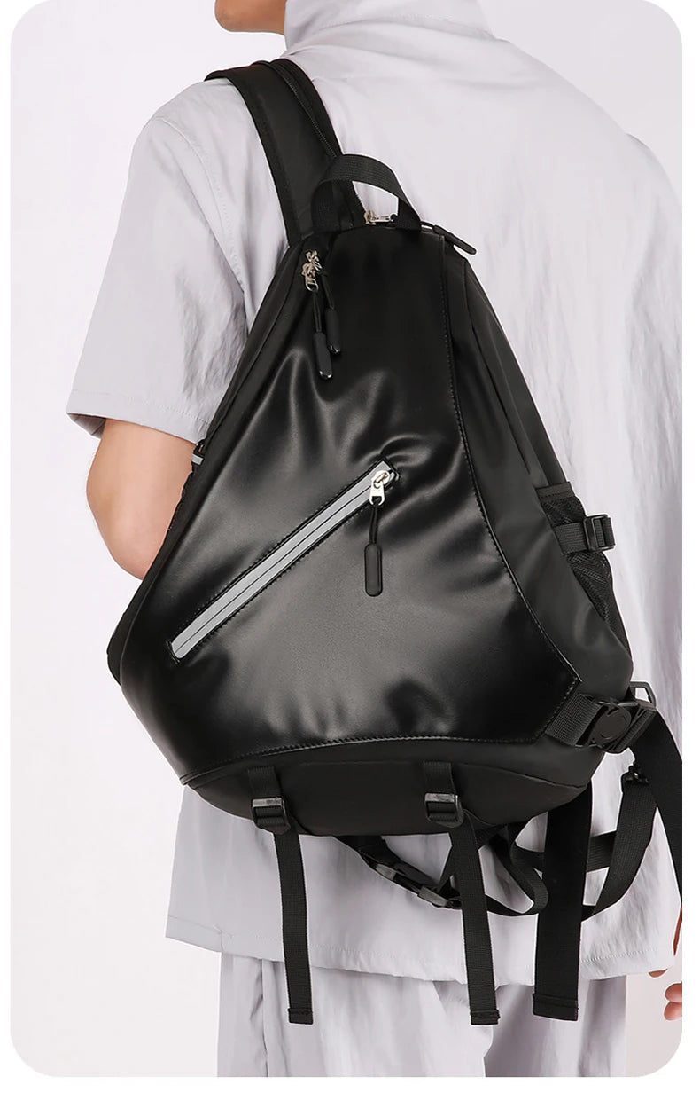 Triangle climbing backpack pu large capacity reflective stripes detachable strap - product image