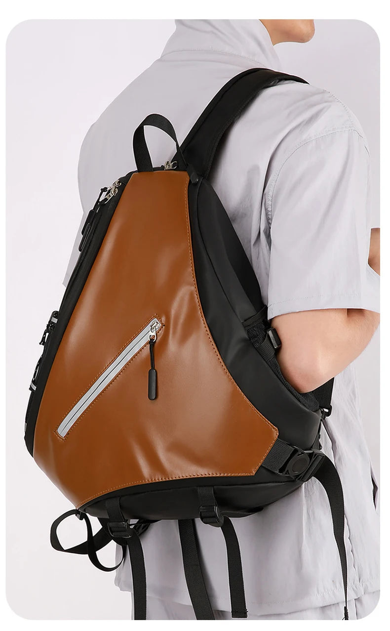 Triangle climbing backpack pu large capacity reflective stripes detachable strap - product image