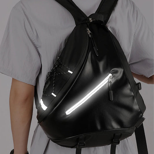 Triangle climbing backpack pu large capacity reflective stripes detachable strap - product image