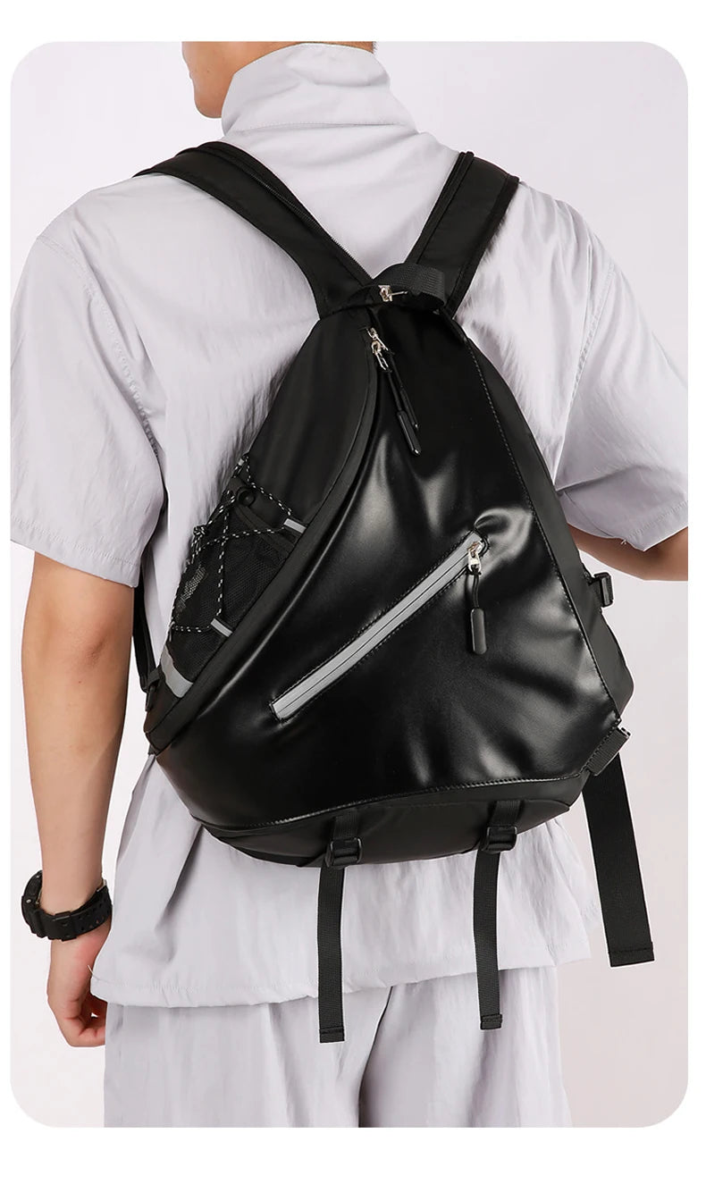 Triangle climbing backpack pu large capacity reflective stripes detachable strap - product image