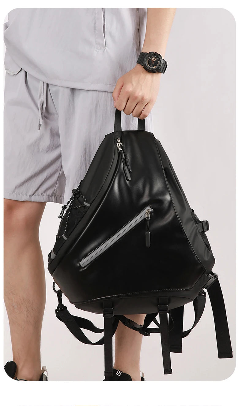 Triangle climbing backpack pu large capacity reflective stripes detachable strap - product image
