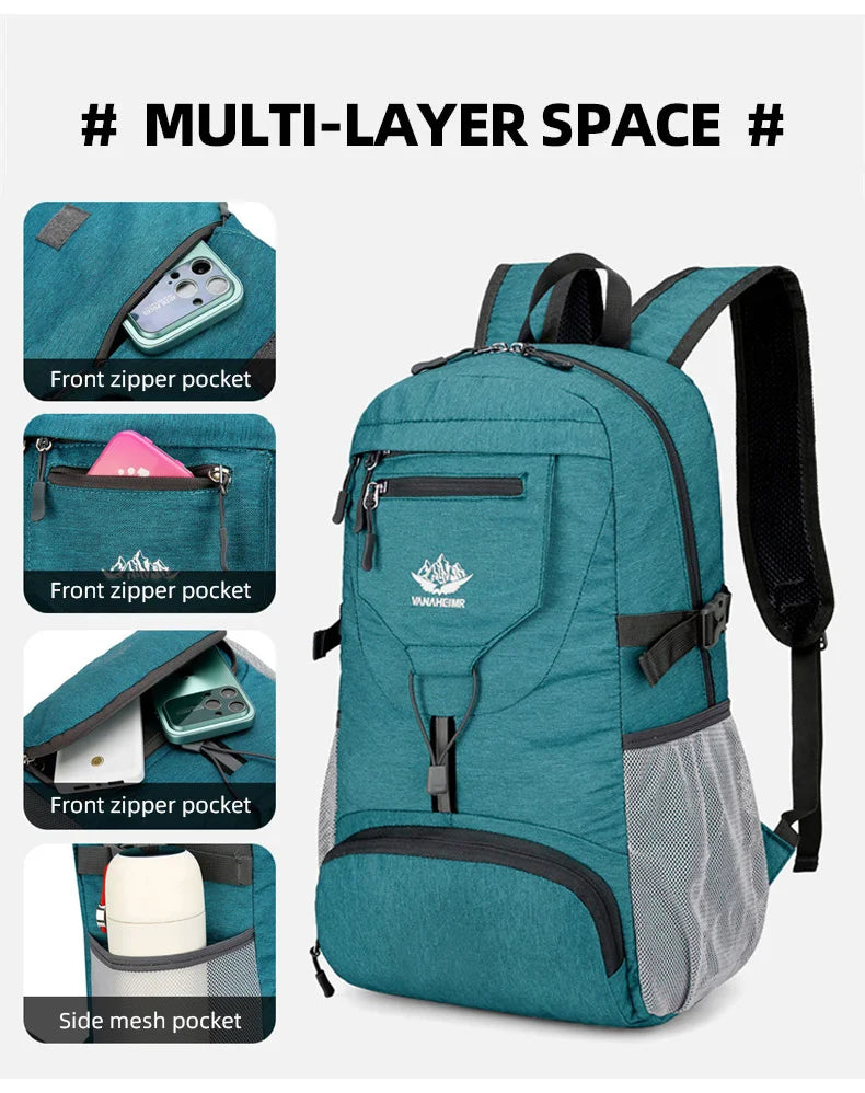 Ultralight foldable nylon camping hiking backpack with multi pockets - product image