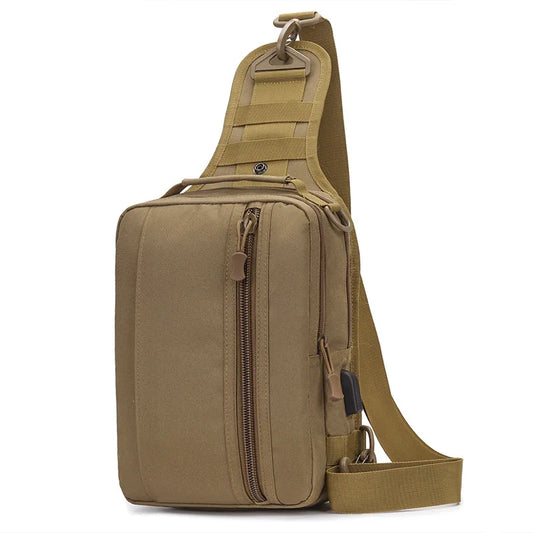 Usb charging nylon chest bag camouflage multi-compartment shoulder sling - product image