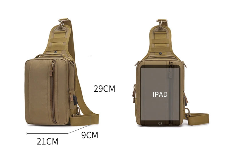 Usb charging nylon chest bag camouflage multi-compartment shoulder sling - product image