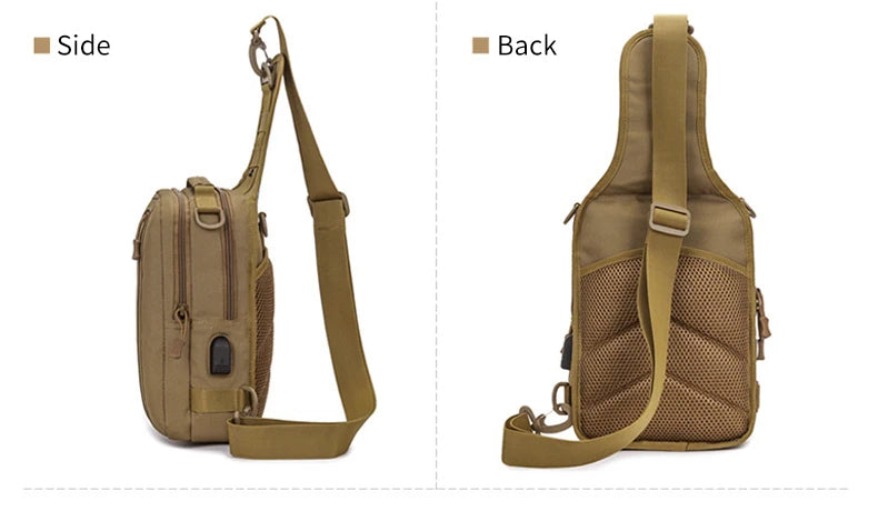 Usb charging nylon chest bag camouflage multi-compartment shoulder sling - product image