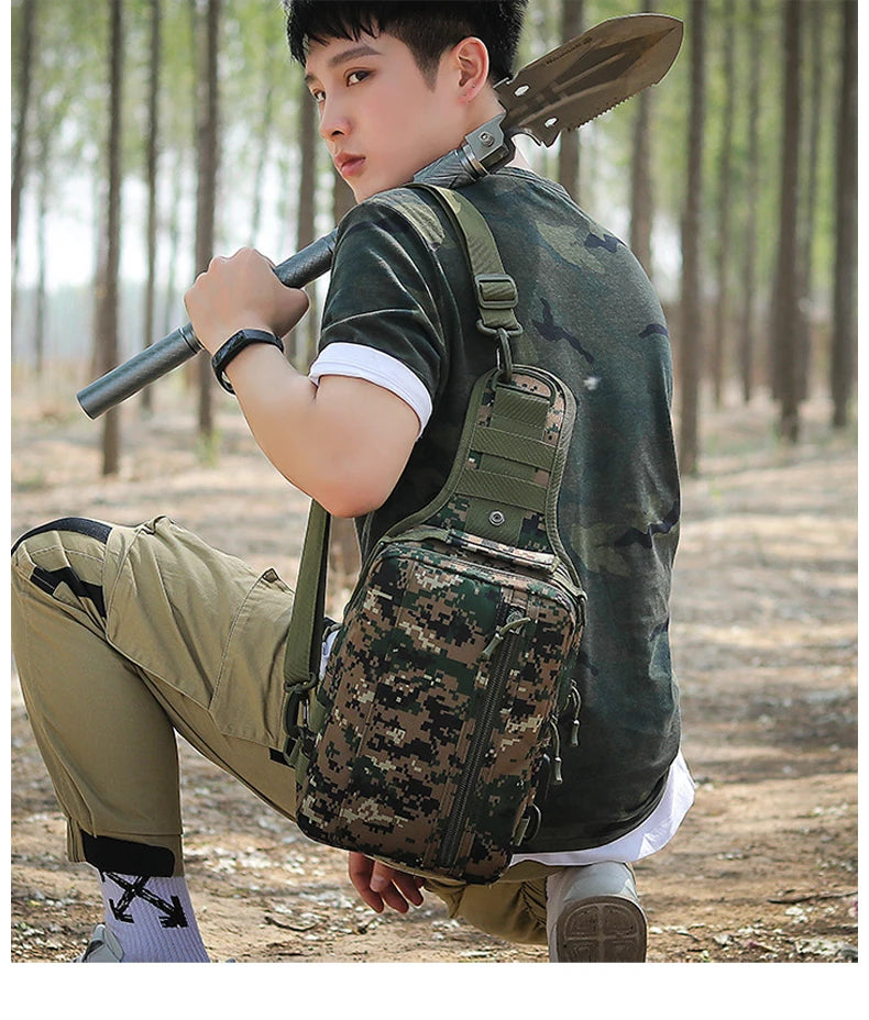 Usb charging nylon chest bag camouflage multi-compartment shoulder sling - product image