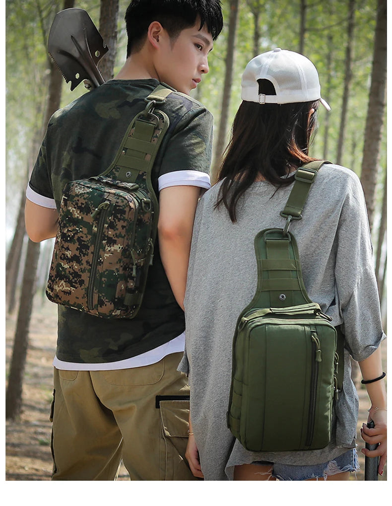 Usb charging nylon chest bag camouflage multi-compartment shoulder sling - product image