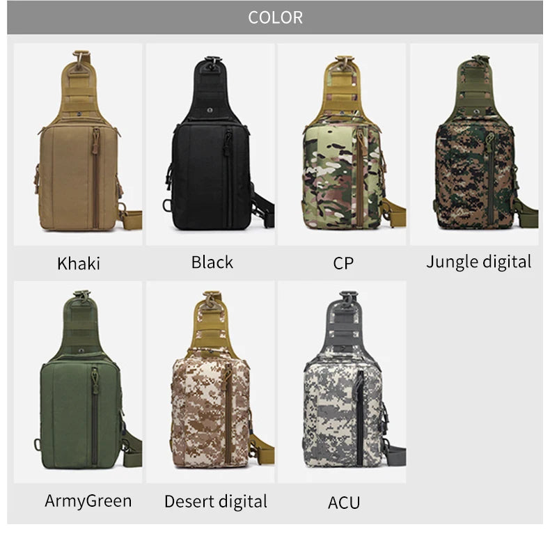 Usb charging nylon chest bag camouflage multi-compartment shoulder sling - product image