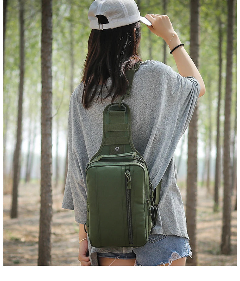 Usb charging nylon chest bag camouflage multi-compartment shoulder sling - product image