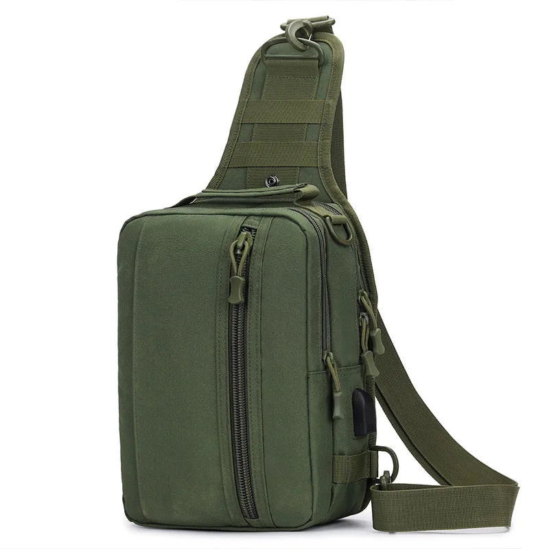 Usb charging nylon chest bag camouflage multi-compartment shoulder sling - product image