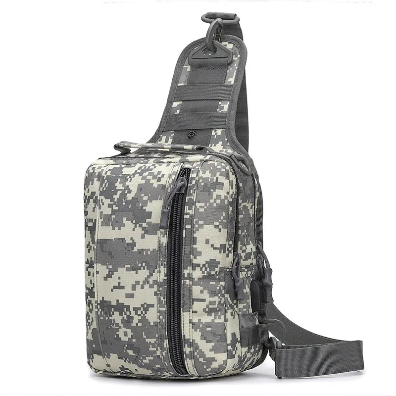 Usb charging nylon chest bag camouflage multi-compartment shoulder sling - product image