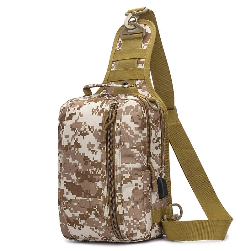 Usb charging nylon chest bag camouflage multi-compartment shoulder sling - product image