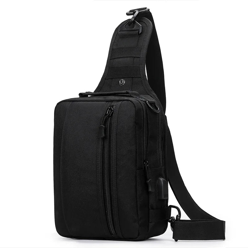 Usb charging nylon chest bag camouflage multi-compartment shoulder sling - product image
