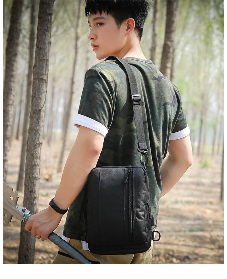 Usb charging nylon chest bag camouflage multi-compartment shoulder sling - product image