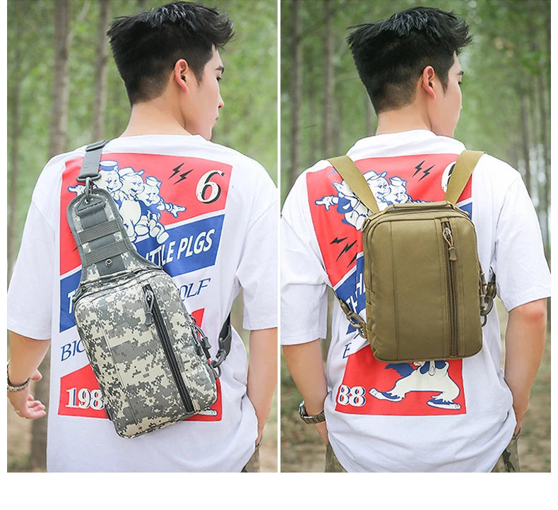 Usb charging nylon chest bag camouflage multi-compartment shoulder sling - product image