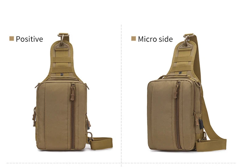 Usb charging nylon chest bag camouflage multi-compartment shoulder sling - product image