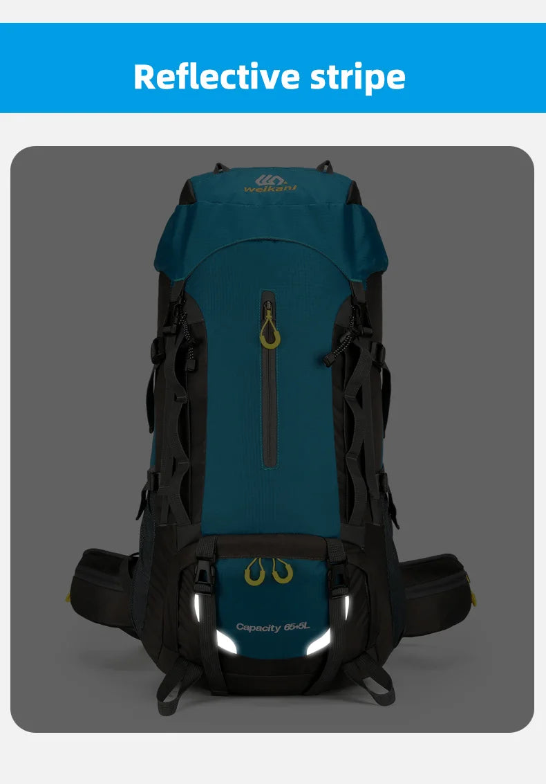 Waterproof 70l nylon camping backpack multi pockets breathable straps - product image