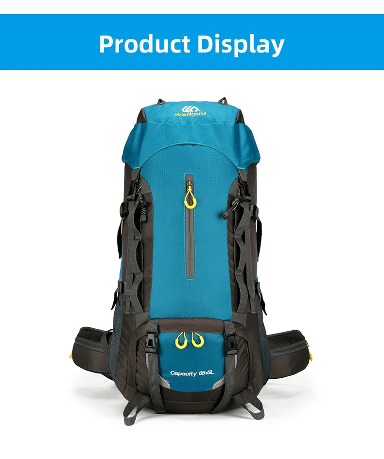 Waterproof 70l nylon camping backpack multi pockets breathable straps - product image