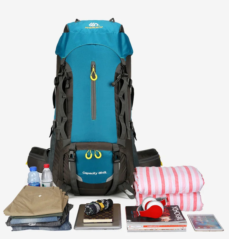 Waterproof 70l nylon camping backpack multi pockets breathable straps - product image
