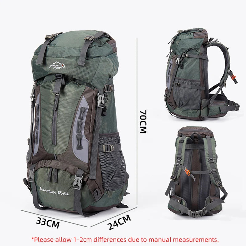Waterproof 70l nylon hiking backpack multi compartments rain cover - product image