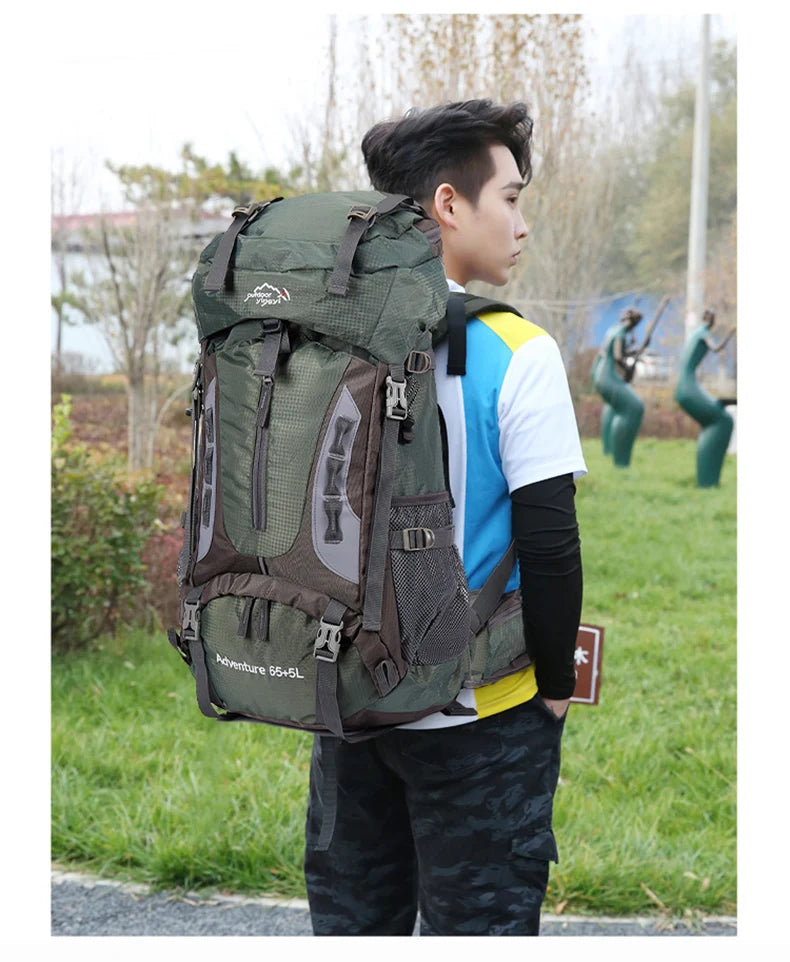 Waterproof 70l nylon hiking backpack multi compartments rain cover - product image