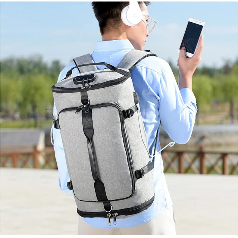 Waterproof nylon anti-theft gym backpack with usb port and shoe compartment - product image