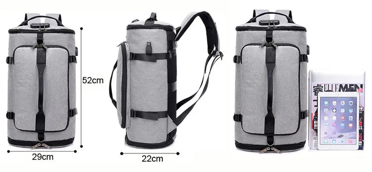 Waterproof nylon anti-theft gym backpack with usb port and shoe compartment - product image