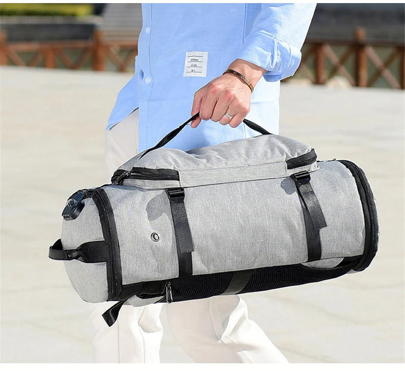 Waterproof nylon anti-theft gym backpack with usb port and shoe compartment - product image