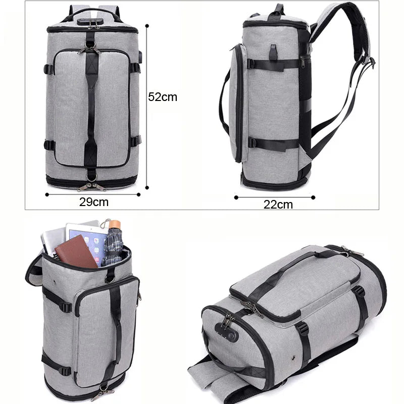 Waterproof nylon anti-theft gym backpack with usb port and shoe compartment - product image