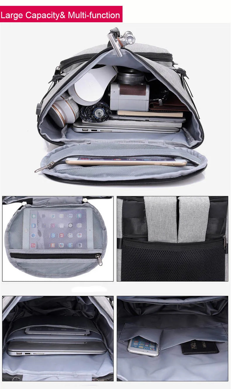 Waterproof nylon anti-theft gym backpack with usb port and shoe compartment - product image