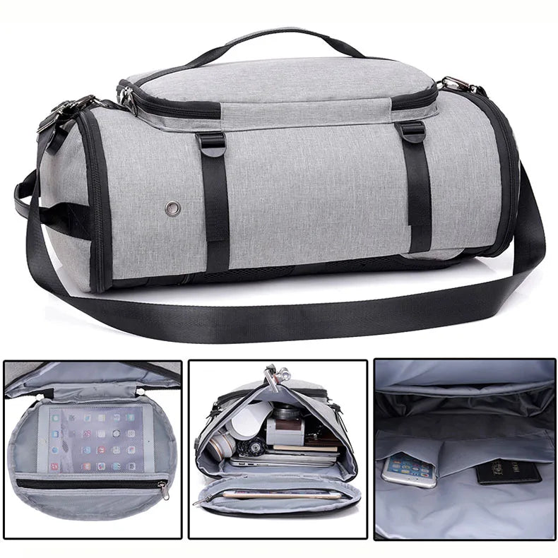 Waterproof nylon anti-theft gym backpack with usb port and shoe compartment - product image