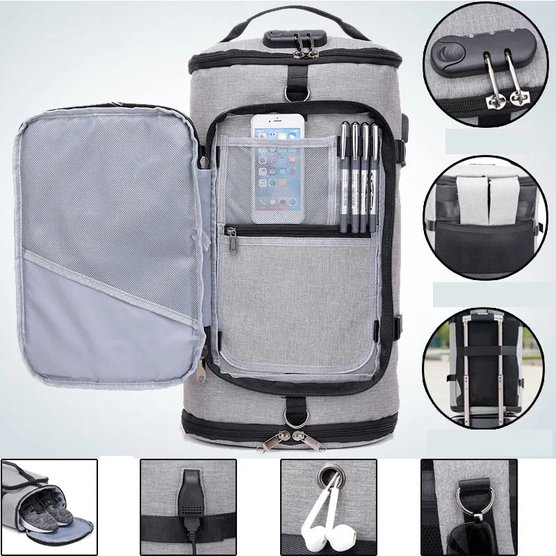 Waterproof nylon anti-theft gym backpack with usb port and shoe compartment - product image