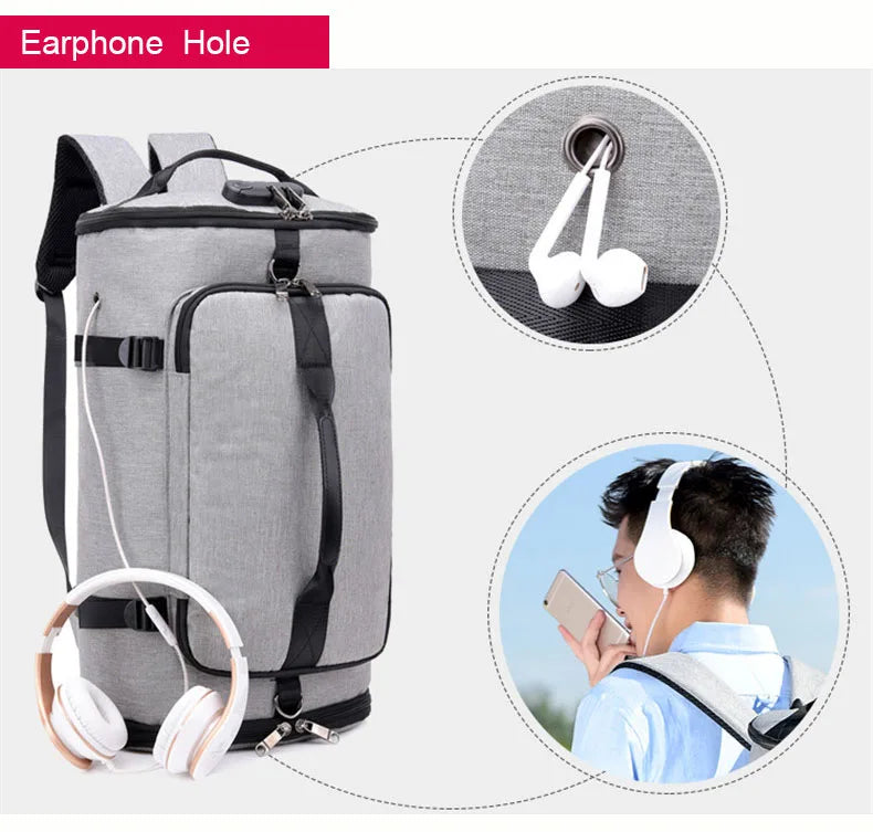 Waterproof nylon anti-theft gym backpack with usb port and shoe compartment - product image
