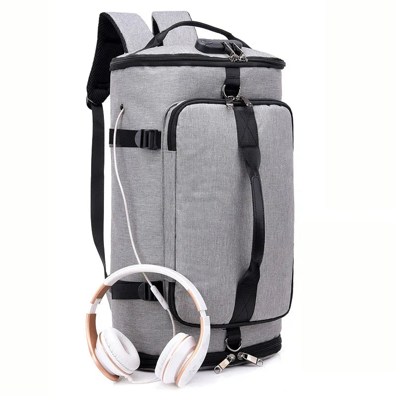 Waterproof nylon anti-theft gym backpack with usb port and shoe compartment - product image