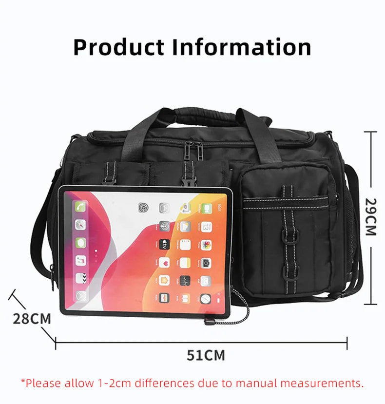 Waterproof nylon large capacity sports duffel bag with multiple pockets - product image