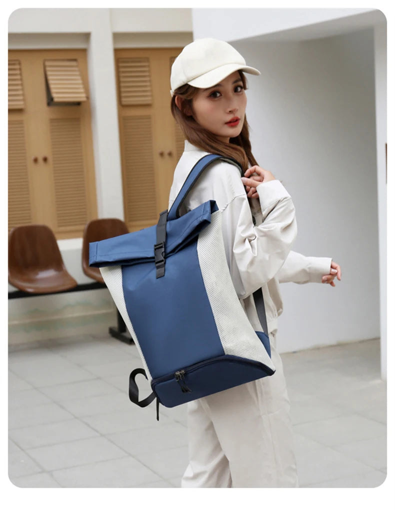 Waterproof nylon lightweight gym fitness backpack with shoes pocket and mesh straps - product image
