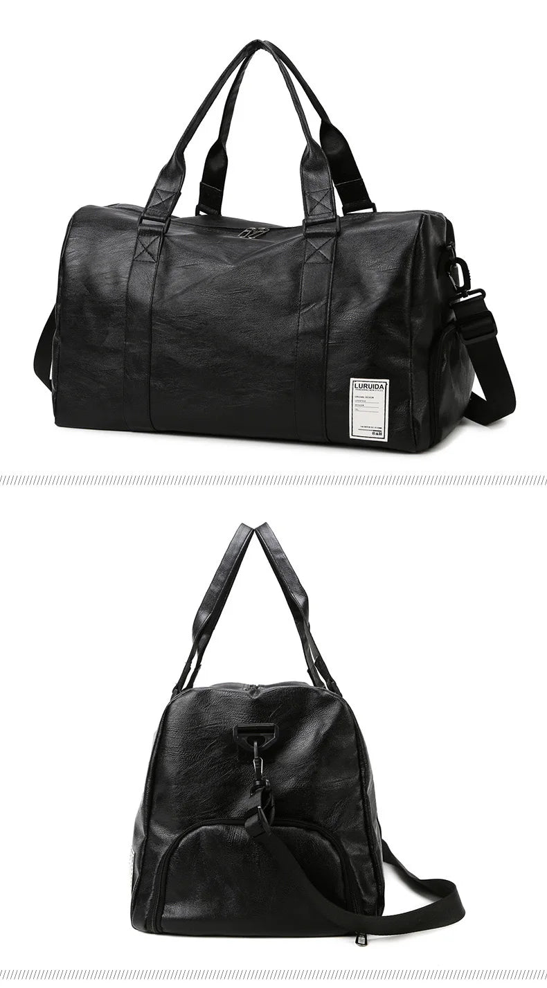 Waterproof pu leather gym fitness training bag with shoe storage pocket - product image