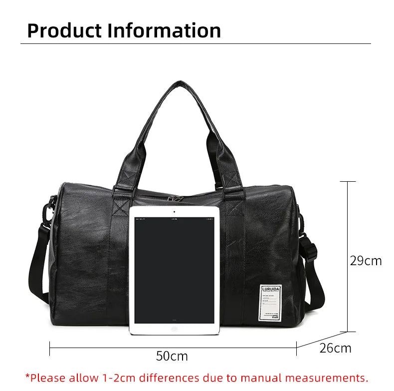 Waterproof pu leather gym fitness training bag with shoe storage pocket - product image