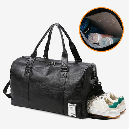 Waterproof pu leather gym fitness training bag with shoe storage pocket - product image