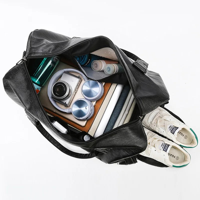 Waterproof pu leather gym fitness training bag with shoe storage pocket - product image