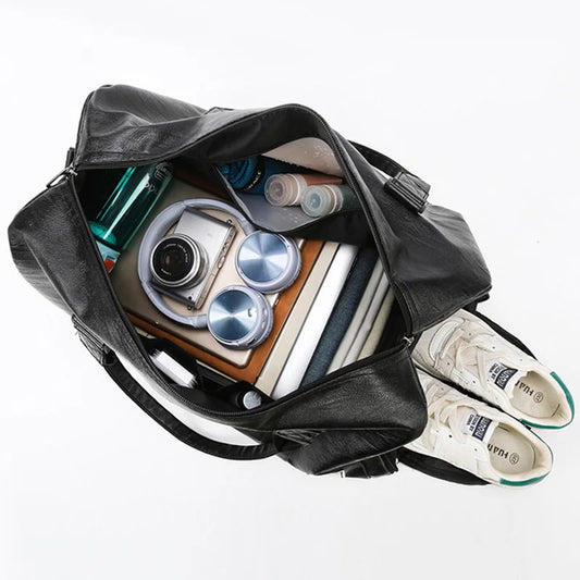 Waterproof pu leather gym fitness training bag with shoe storage pocket - product image