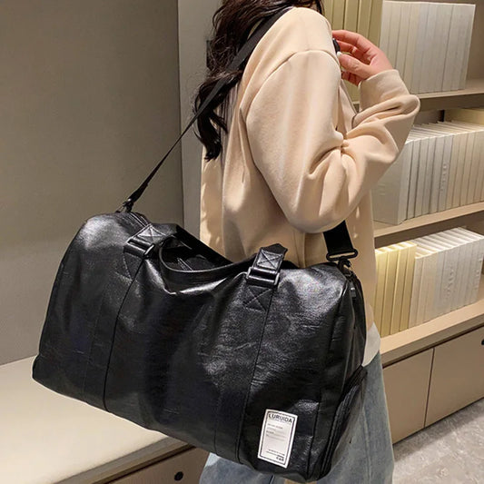 Waterproof pu leather gym fitness training bag with shoe storage pocket - product image