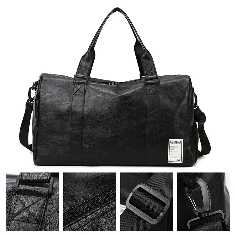 Waterproof pu leather gym fitness training bag with shoe storage pocket - product image