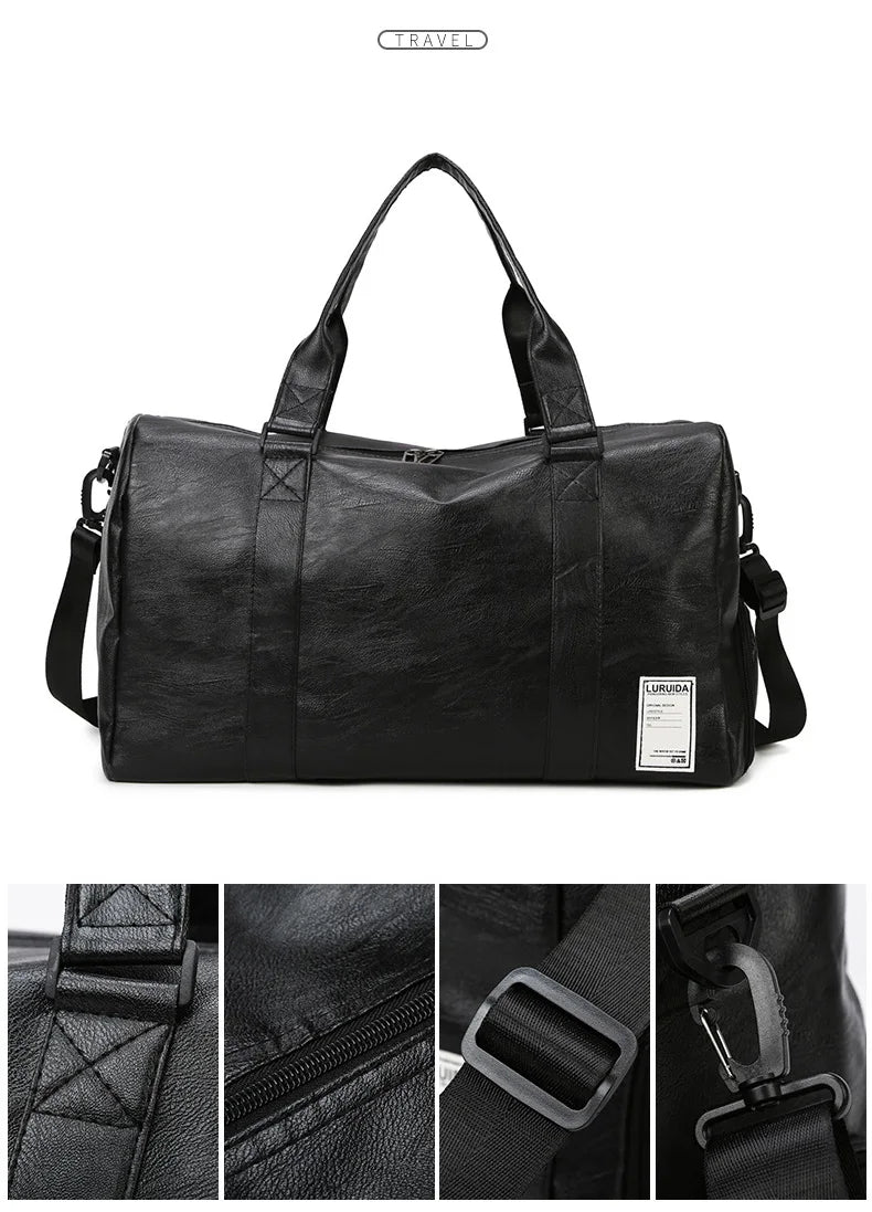 Waterproof pu leather gym fitness training bag with shoe storage pocket - product image