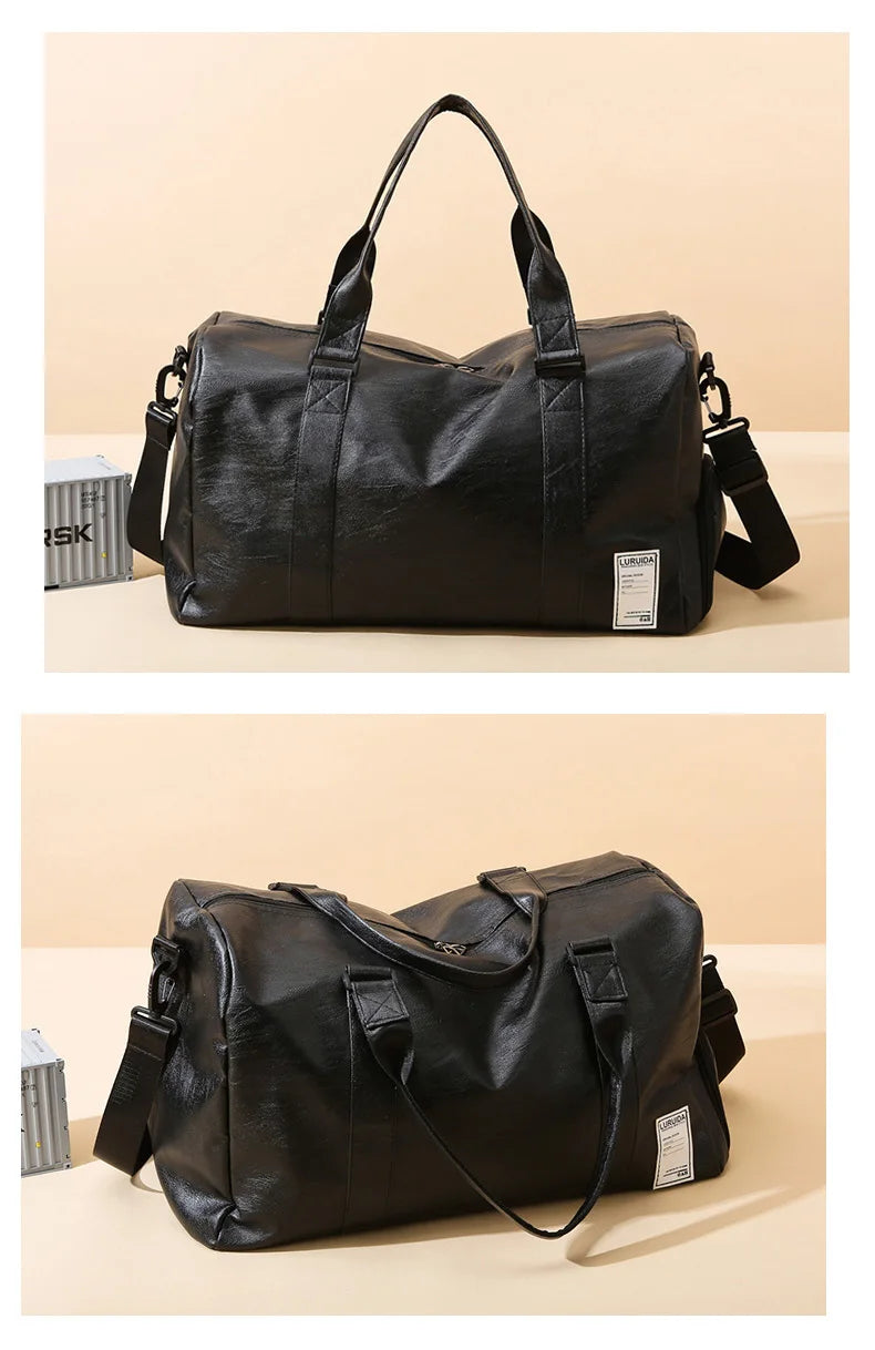Waterproof pu leather gym fitness training bag with shoe storage pocket - product image