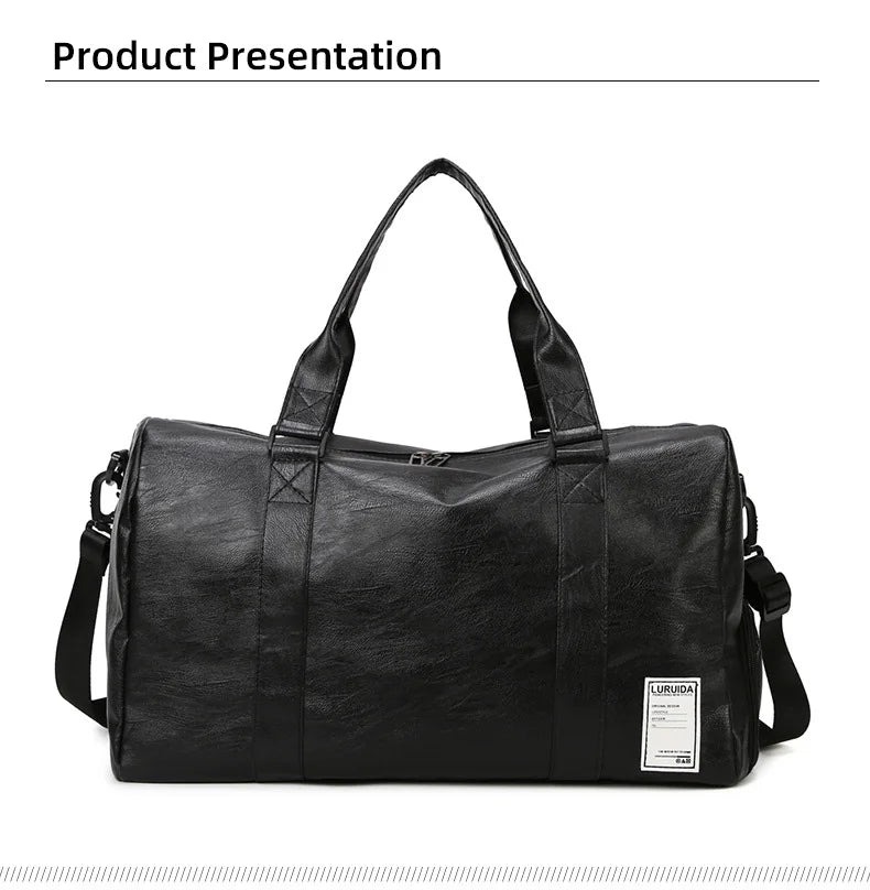 Waterproof pu leather gym fitness training bag with shoe storage pocket - product image