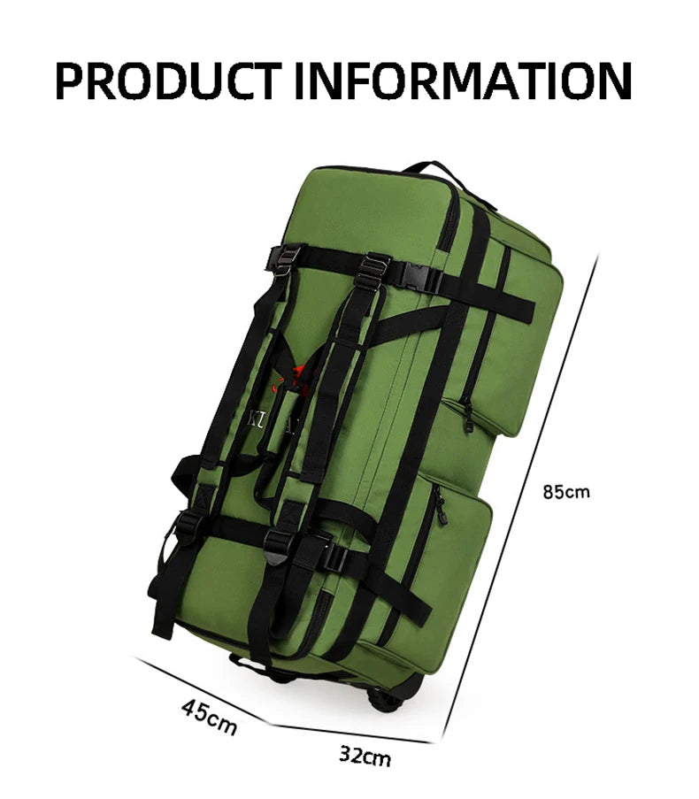 Wheeled nylon duffel bag large capacity rolling multipurpose travel backpack - product image
