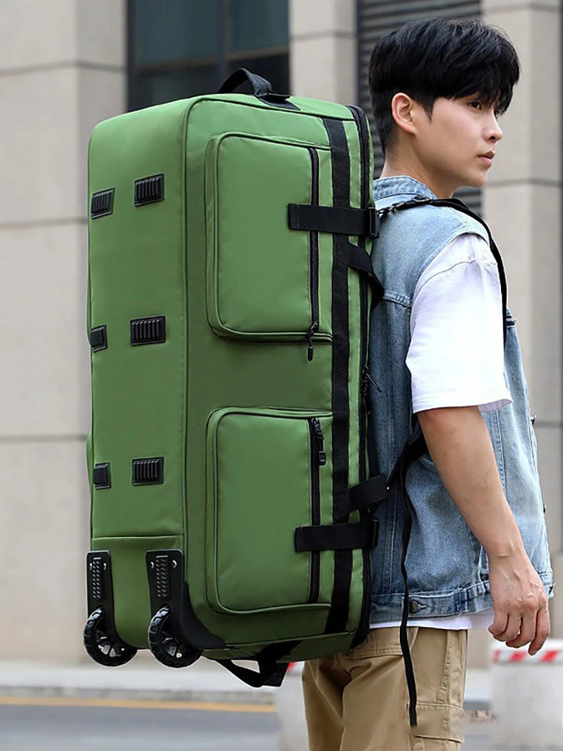 Wheeled nylon duffel bag large capacity rolling multipurpose travel backpack - product image